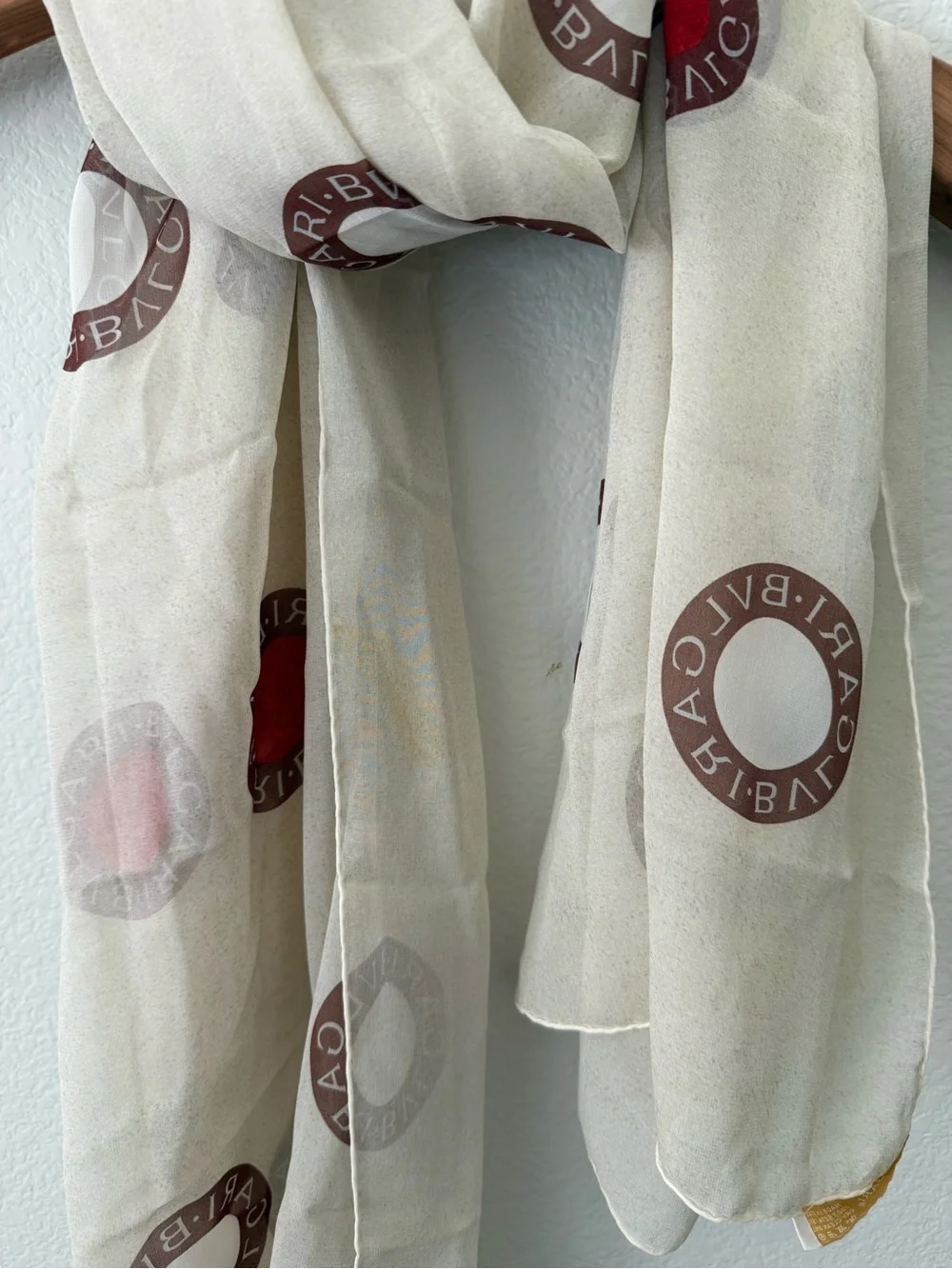 Bvlgari Beige Lightweight Circle Logo Print Scarf
